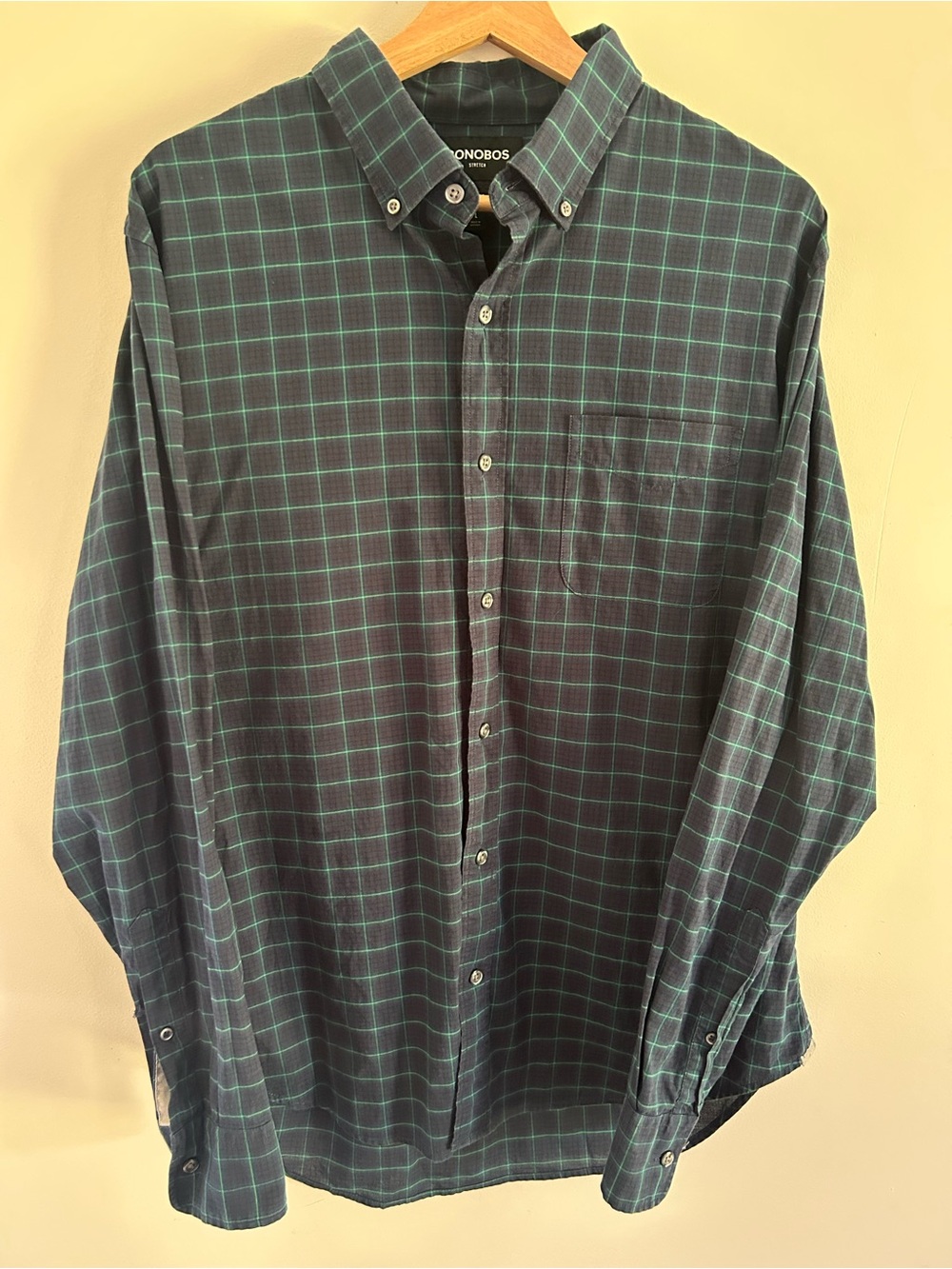 Bonobos Men's Navy & Teal Plaid Button-Down Shirt - L